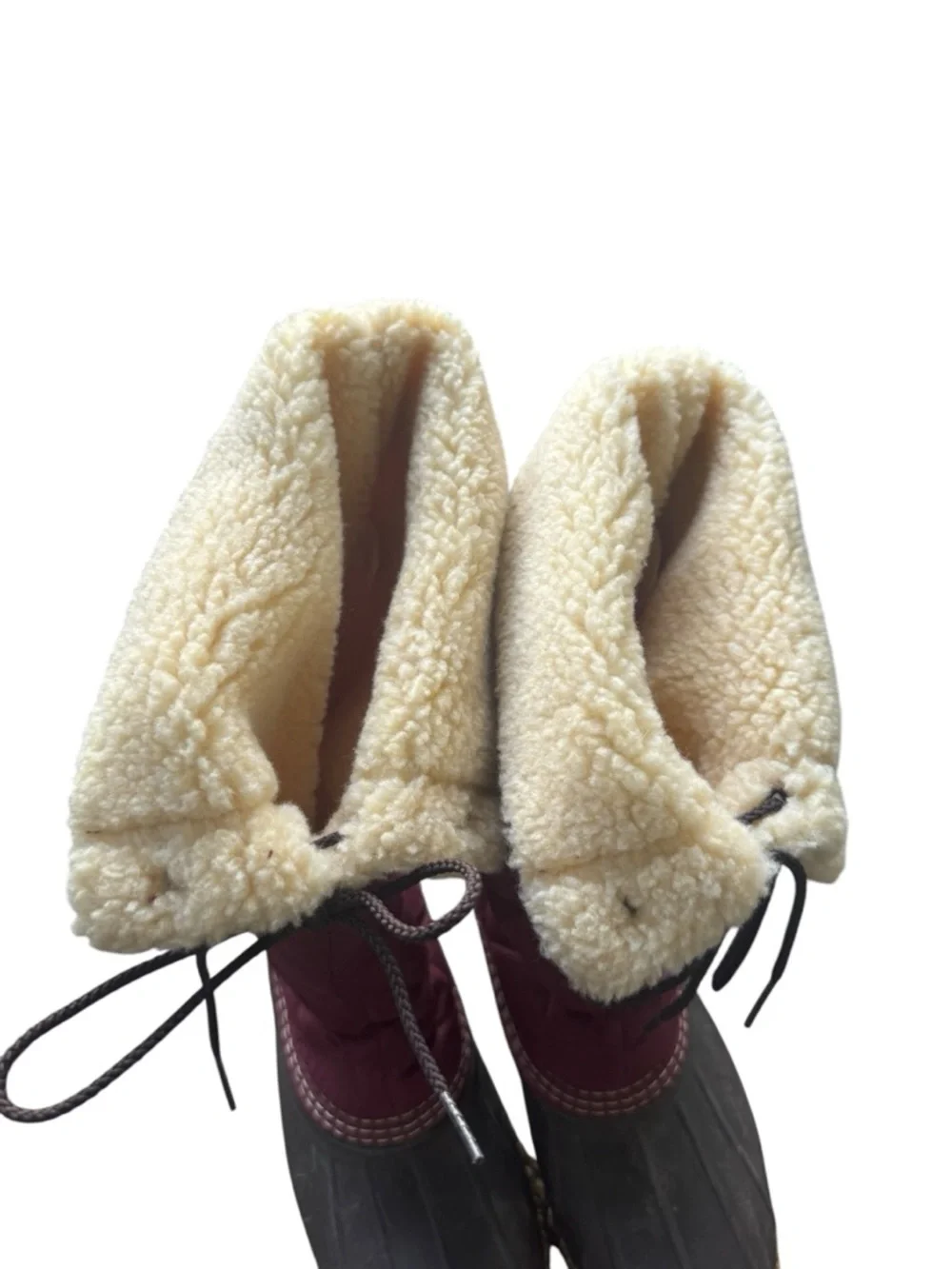 L.L. Bean Duck Boots Red Quilted Lace Up Sherpa Waterproof Winter Mid Calf 9